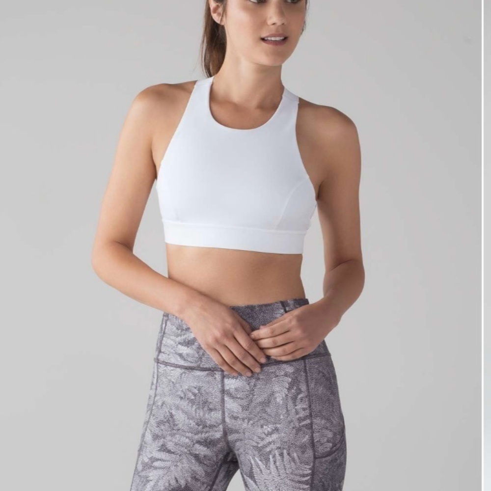 Lululemon Fast & Free Sports Bra Size 10 White Padded Racerback Y Back